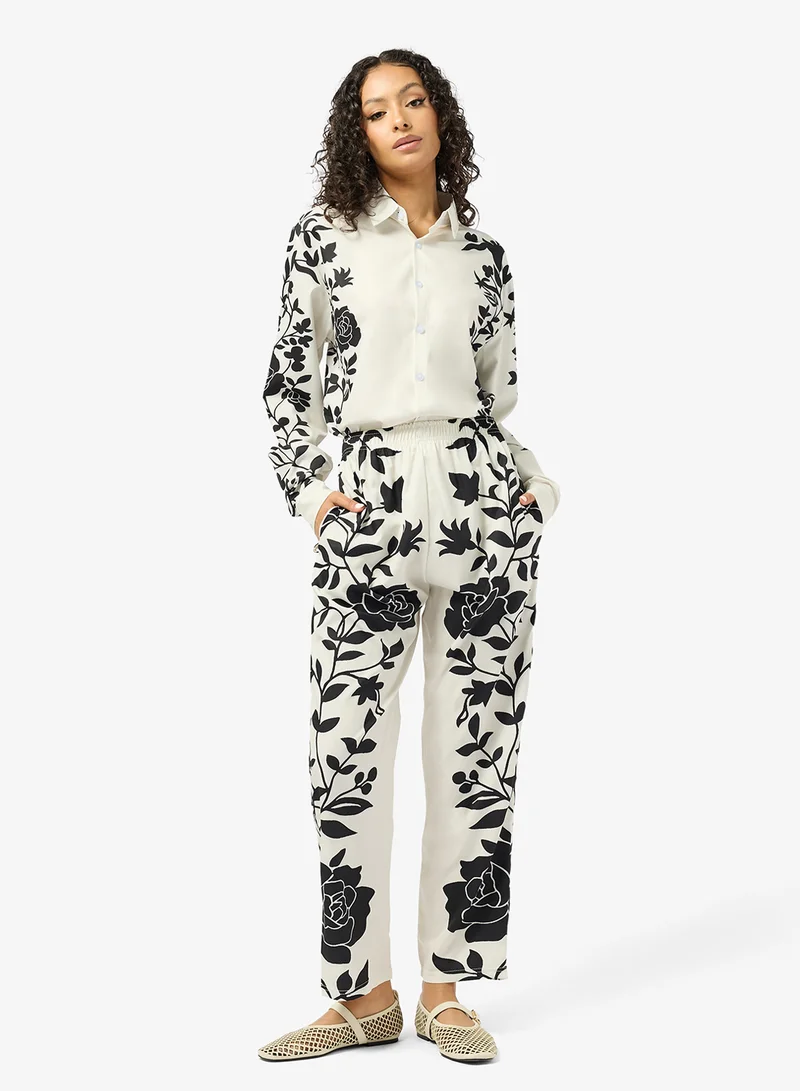 Ginger  Oversize Satin Floral Print Shirt & Pant Coord Set for Women | Best Price UAE